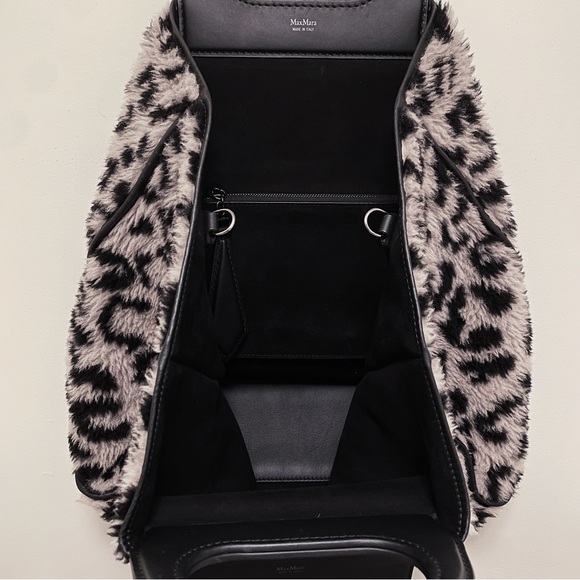 MaxMara Grace Reversible Black Grey Leopard Shearling Suede Leather Carryall Bag - Picture 8 of 10